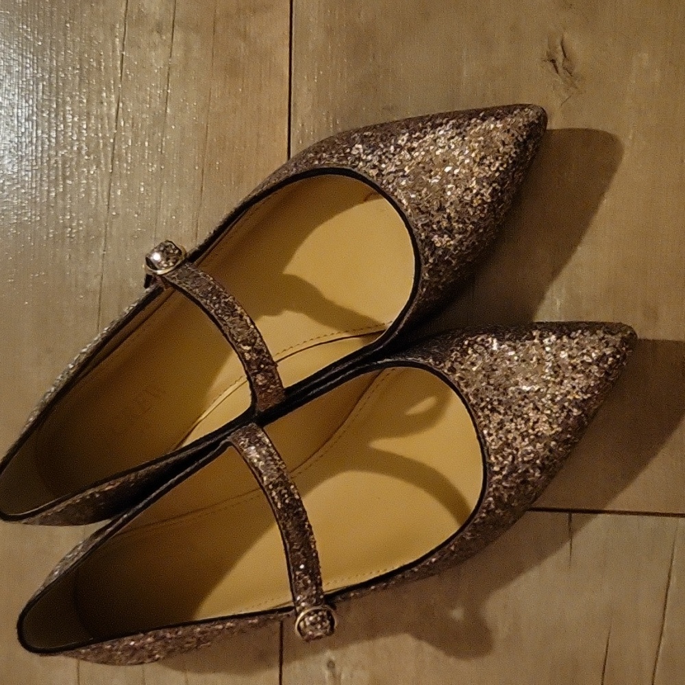 J.CREW Elegant GOLD  Glitter Mary Jane Shoes - Picture 2 of 7